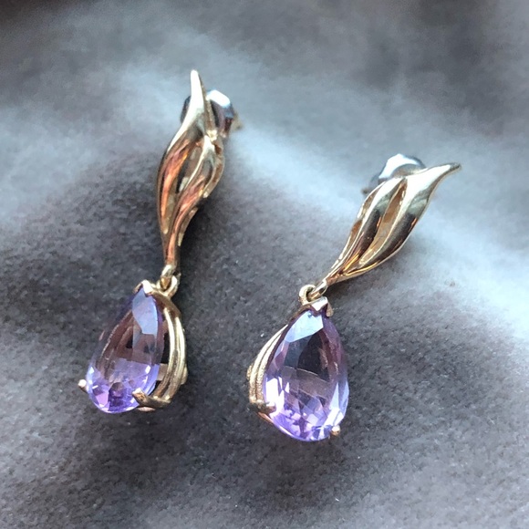 14k amethyst drop earrings - Picture 1 of 14
